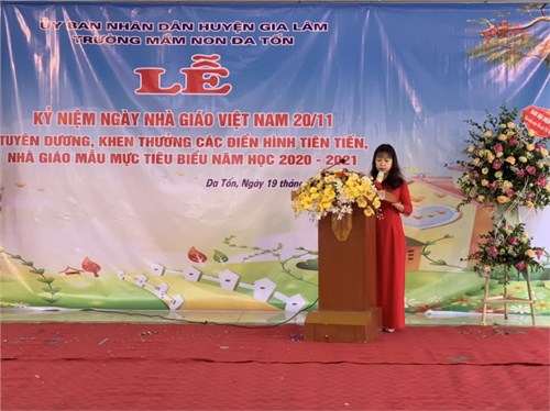 Trường Mầm non Đa Tốn tổ chức kỉ niệm ngày Nhà giáo Việt Nam 20-11-2021 vẫn đảm bảo thực hiện các biện pháp phòng chống dịch bệnh.